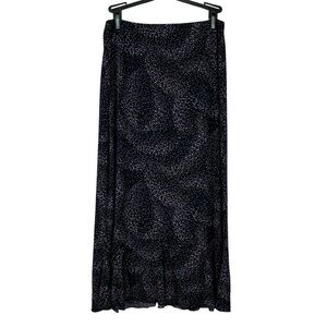 Per Seption Concept Black Stretch Midi Skirt with Purple & White Polka Dots Med.